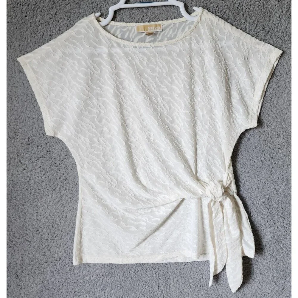 Michael Kors Women's Short Dolman Sleeve Side Front‎ Tie Blouse Top White Size S